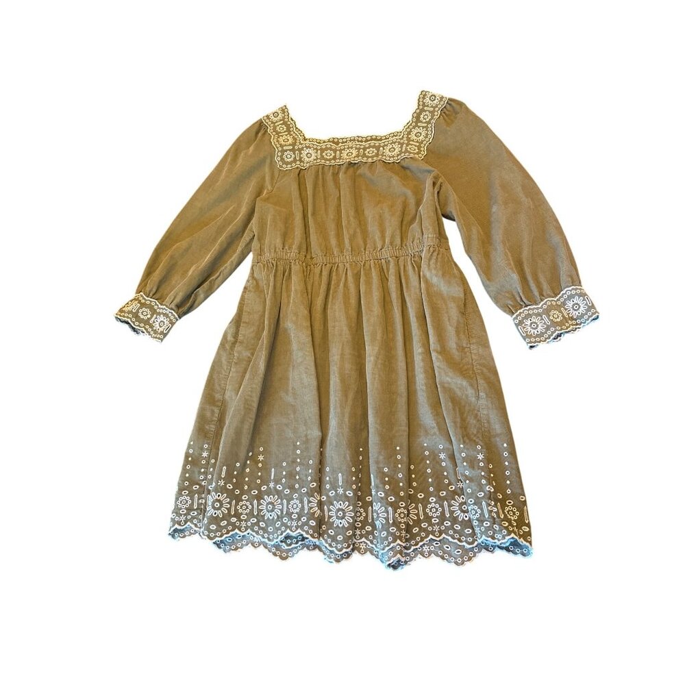 Madewell Womens L Olive Green Corduroy Embroidered Square Neck Mini Dress